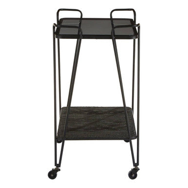 Black metal trento bar trolley with sleek modern design two tiers and grey glass shelves for stylish serving