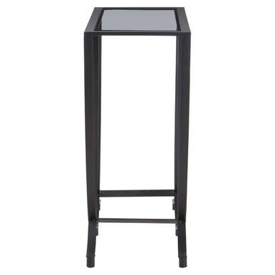 Trento black console table with black metal frame and grey glass rectangular top perfect for entryways