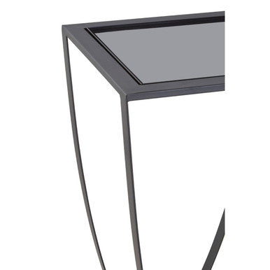 Modern black console table trento with a sleek metal frame and grey glass top for a minimalist look