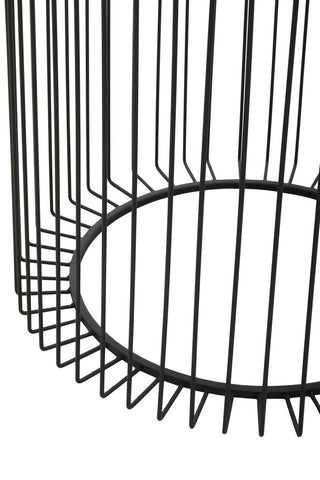 Trento black metal round side table with glass top featuring a minimalist black metal cylindrical design