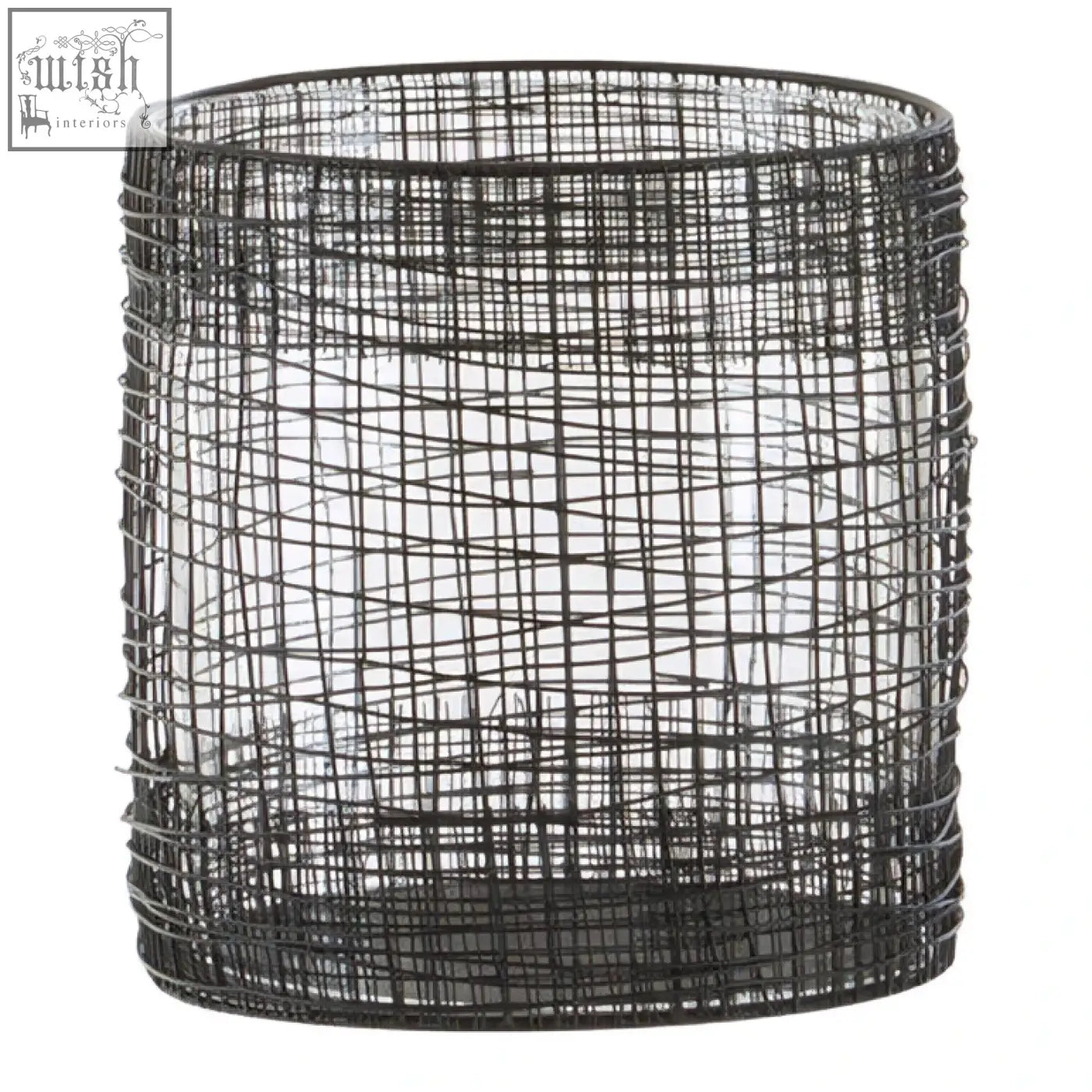 Black wire mesh cylindrical basket of the trento cylindrical lantern for stylish candle display and ambient lighting