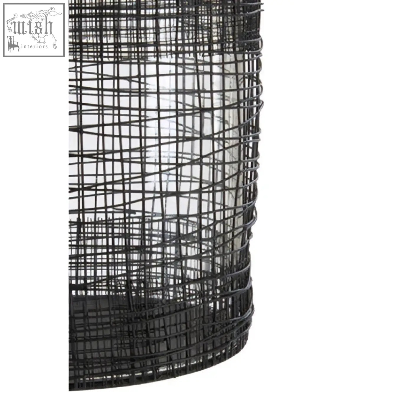 Black wire mesh cylindrical lantern showing the trento cylindrical lantern design and modern style