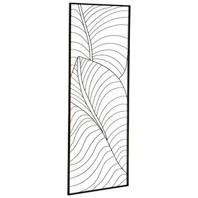 Large black leaf metal wall art with intricate flowing lines in a stylized black leaf design wall for home decor