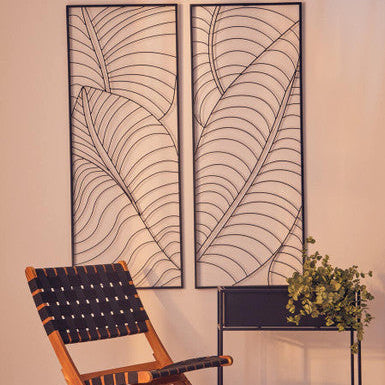 Large black leaf metal wall art with intricate black leaf design perfect as a leaf design wall decor piece