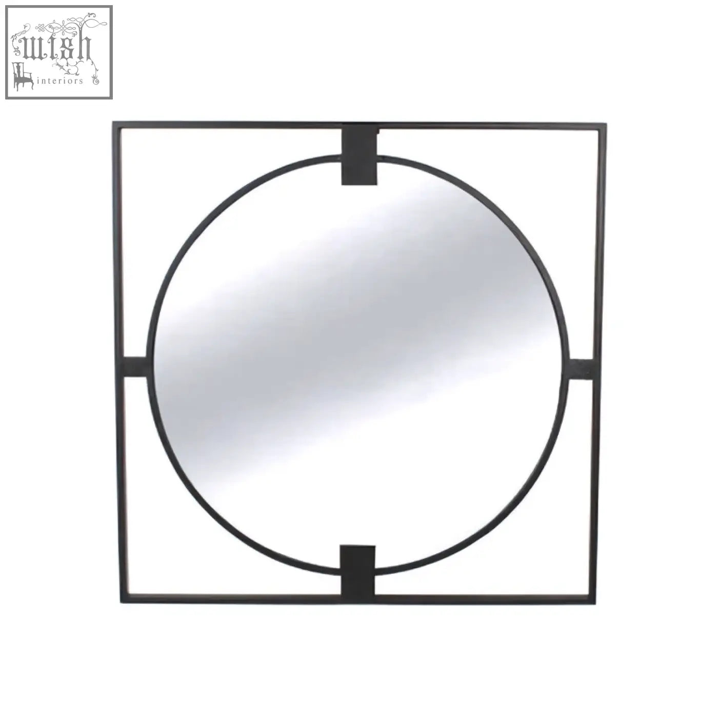 Small square black metal frame wall mirror with round insert and sleek black metal frame for modern decor