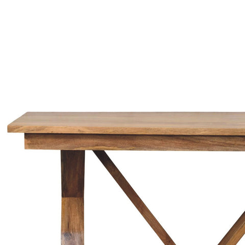 Rustic treston dining table with natural wood finish and x-shaped legs perfect for cozy dining spaces