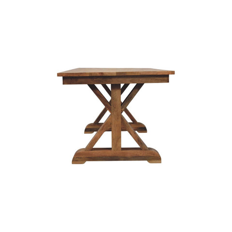 Rustic treston dining table with medium brown wooden finish and sturdy x shaped legs perfect for cozy meals