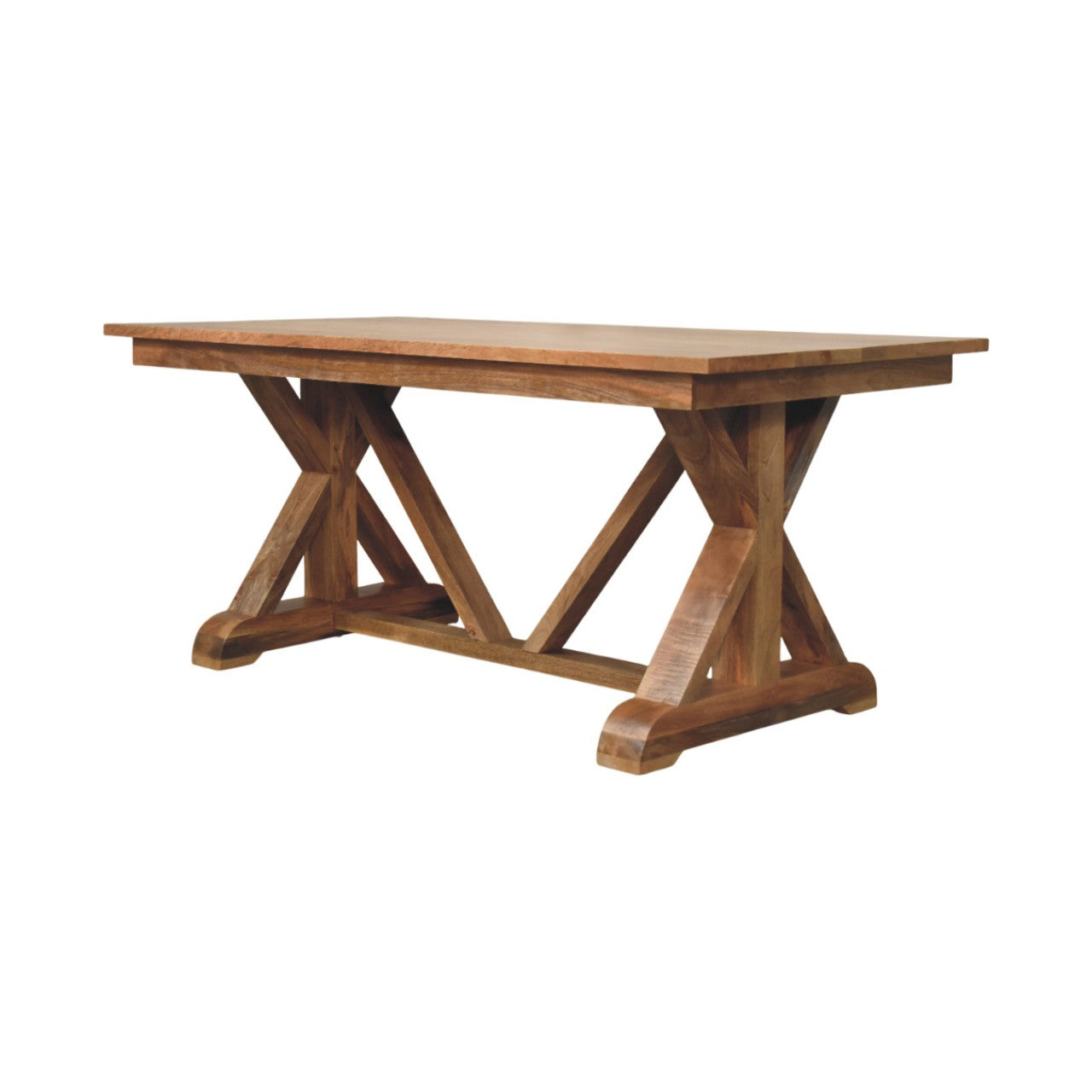 Solid wood treston dining table with warm medium brown finish and sturdy x shaped legs perfect for dining room