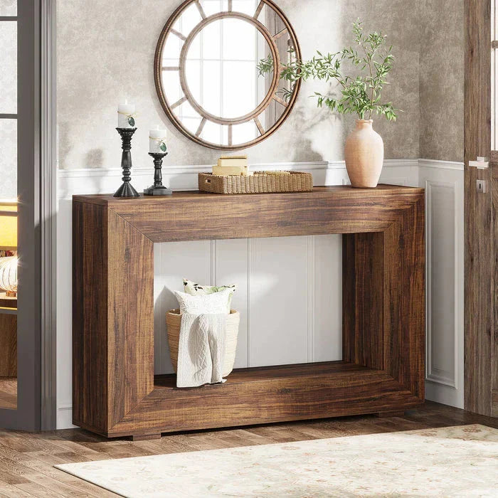 120cm Modern Rustic Console Table - Bold Hollow Geometric Entryway & Accent Sideboard