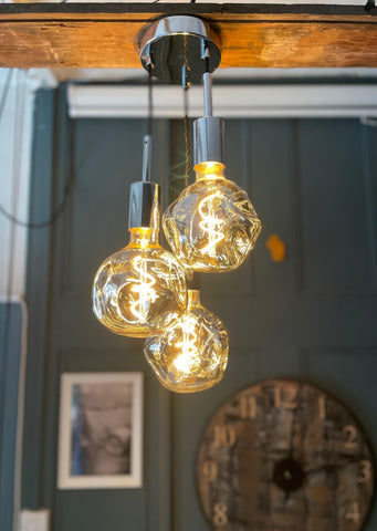Triple Cluster Pendant Light with Organic Neo Bulbs | Kitchen Island & Stairwell Lighting UK