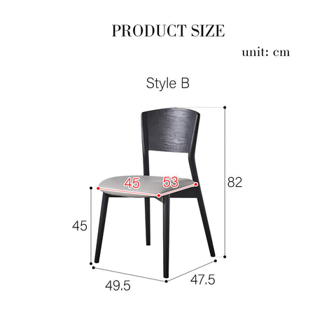 Black wooden chair with gray upholstered seat and backrest paired with trish dining table marble perfect for dining table setup