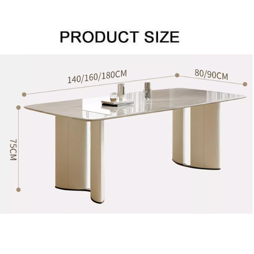 Modern rectangular trish dining table with sleek glass top and cream cylindrical legs perfect for dining table use