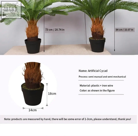 Artificial palm tree with plastic palm leaves and textured brown trunk in black pot for tropical indoor decor