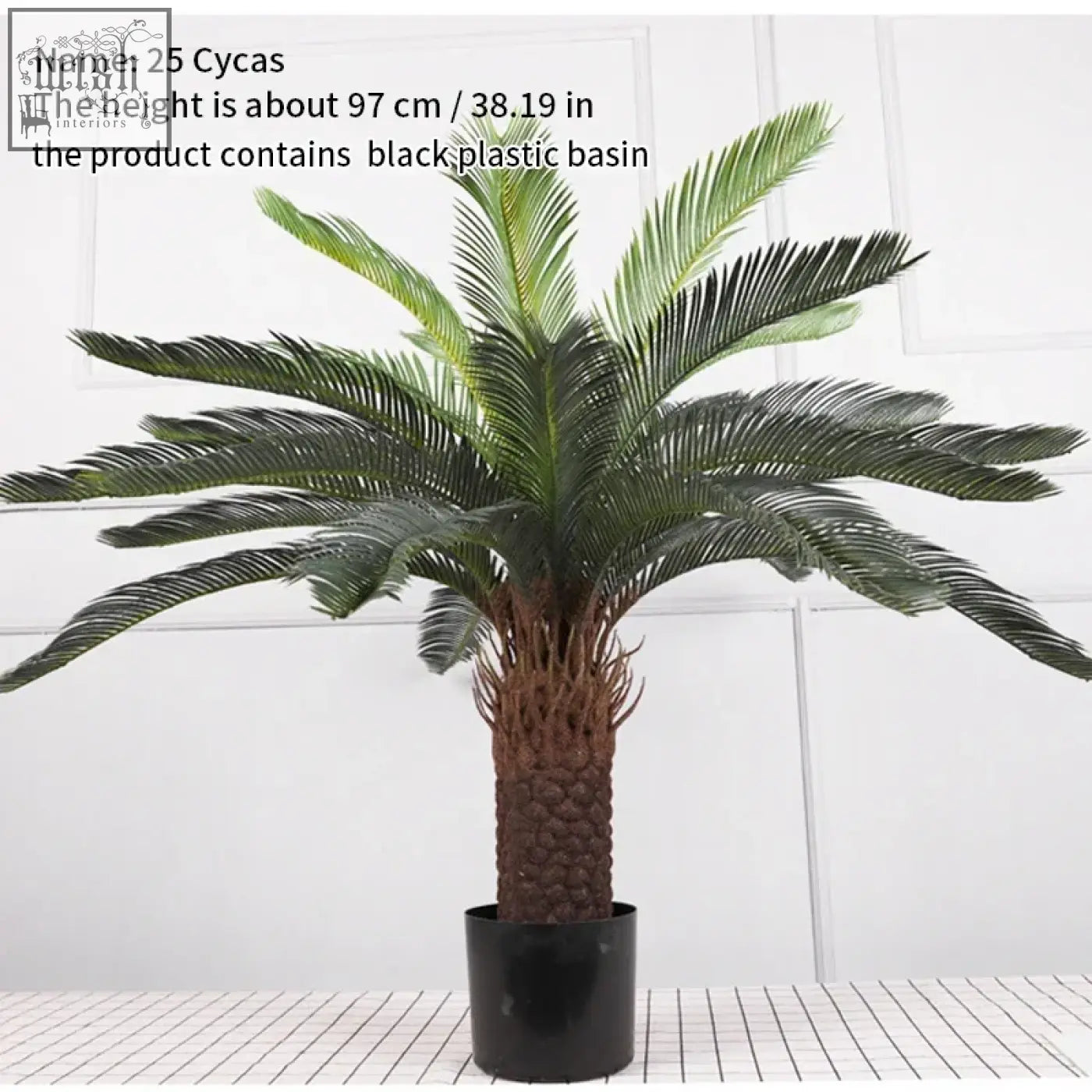 A 97 cm tall tropical artificial palm tree with lush dark green plastic palm leaves in a black pot for home or office decor