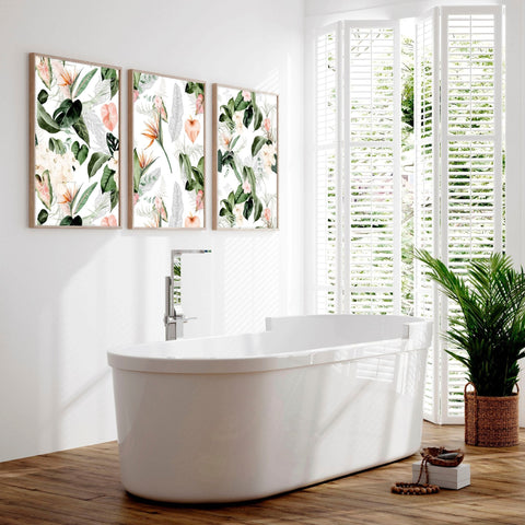 Bathroom wall decorations | set of 3 Tropical wall art
