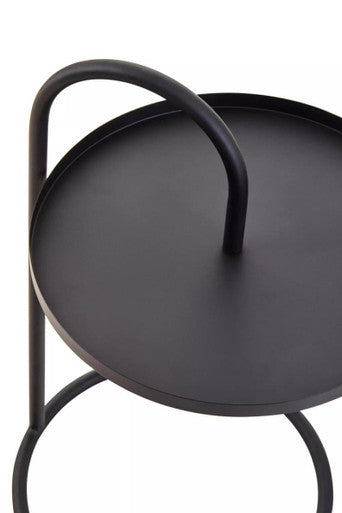 Black hanging trosa black hanging top side table with a matte-finished metal tray and curved handle