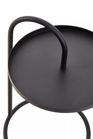 Black hanging trosa black hanging top side table with a matte-finished metal tray and curved handle