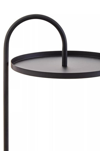 Trosa black hanging side table with curved handle minimalist black metal design perfect for small spaces