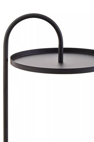 Trosa black hanging side table with curved handle minimalist black metal design perfect for small spaces