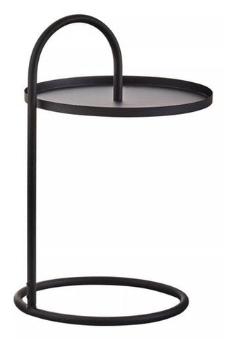 Black metal side table trosa black hanging with curved handle and circular tray for stylish storage and display