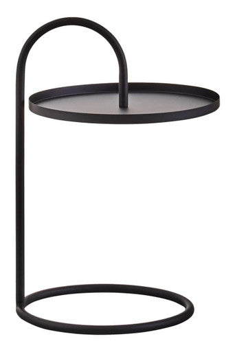 Trosa black hanging side table with sleek curved black metal frame and circular top perfect for small spaces