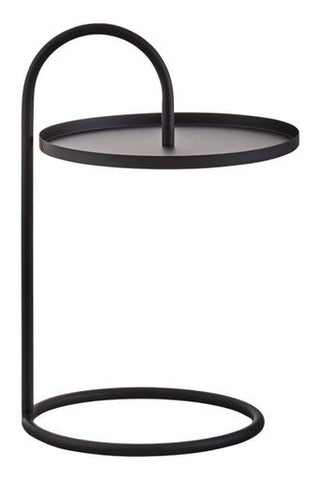 Trosa black hanging side table with sleek curved black metal frame and circular top perfect for small spaces