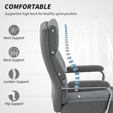 HOMCOM Executive Office Chair, Linen Fabric Computer Desk Chair with Double-Layer Back Cushion, Tilt Function, Height Adjustable for Home, Charcoal Grey