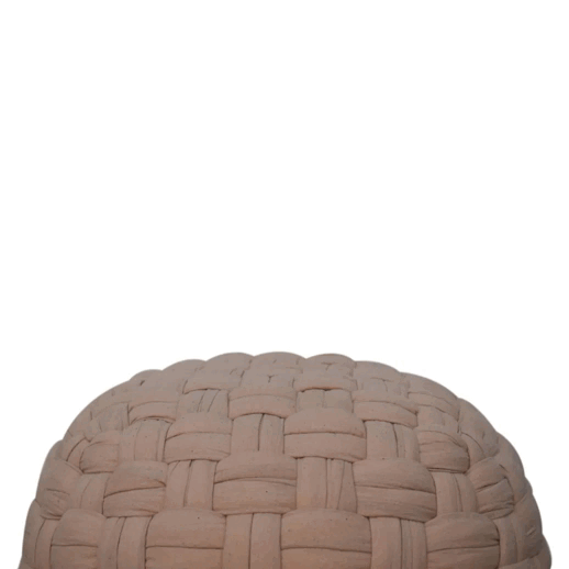 Beige woven basket dome tube pouffe cream footstool made of natural fibers for stylish living room seating
