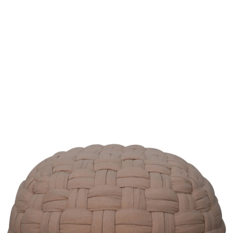 Beige woven basket dome tube pouffe cream footstool made of natural fibers for stylish living room seating