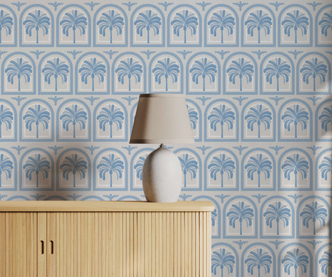 Tucci cream ceramic table lamp with a tapered rounded base and soft beige shade perfect for palm tree pattern decor