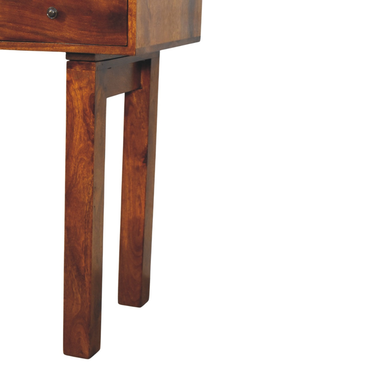 Rich mahogany chestnut writing desk with one drawer and dark metal knob perfect as a drawer chestnut writing table
