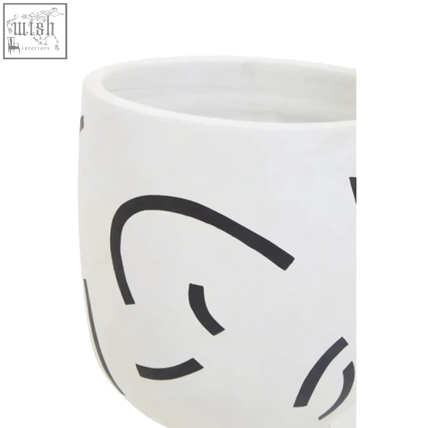 White ceramic planter with tundra black curved black lines minimalist design perfect for indoor plants