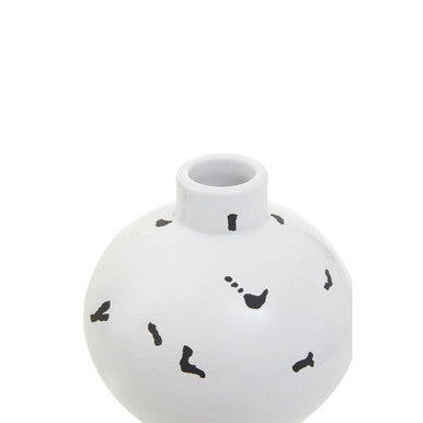 White ceramic small vase with black bird and footstep decals tundra white and black small vase