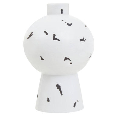 White ceramic small vase with black abstract splatter design and a square neck perfect black small vase