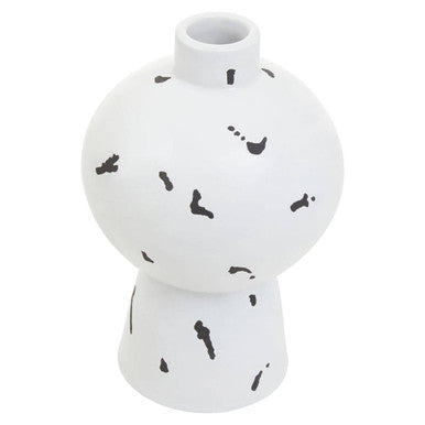 White ceramic small vase with black abstract markings a stylish black small vase for home decor