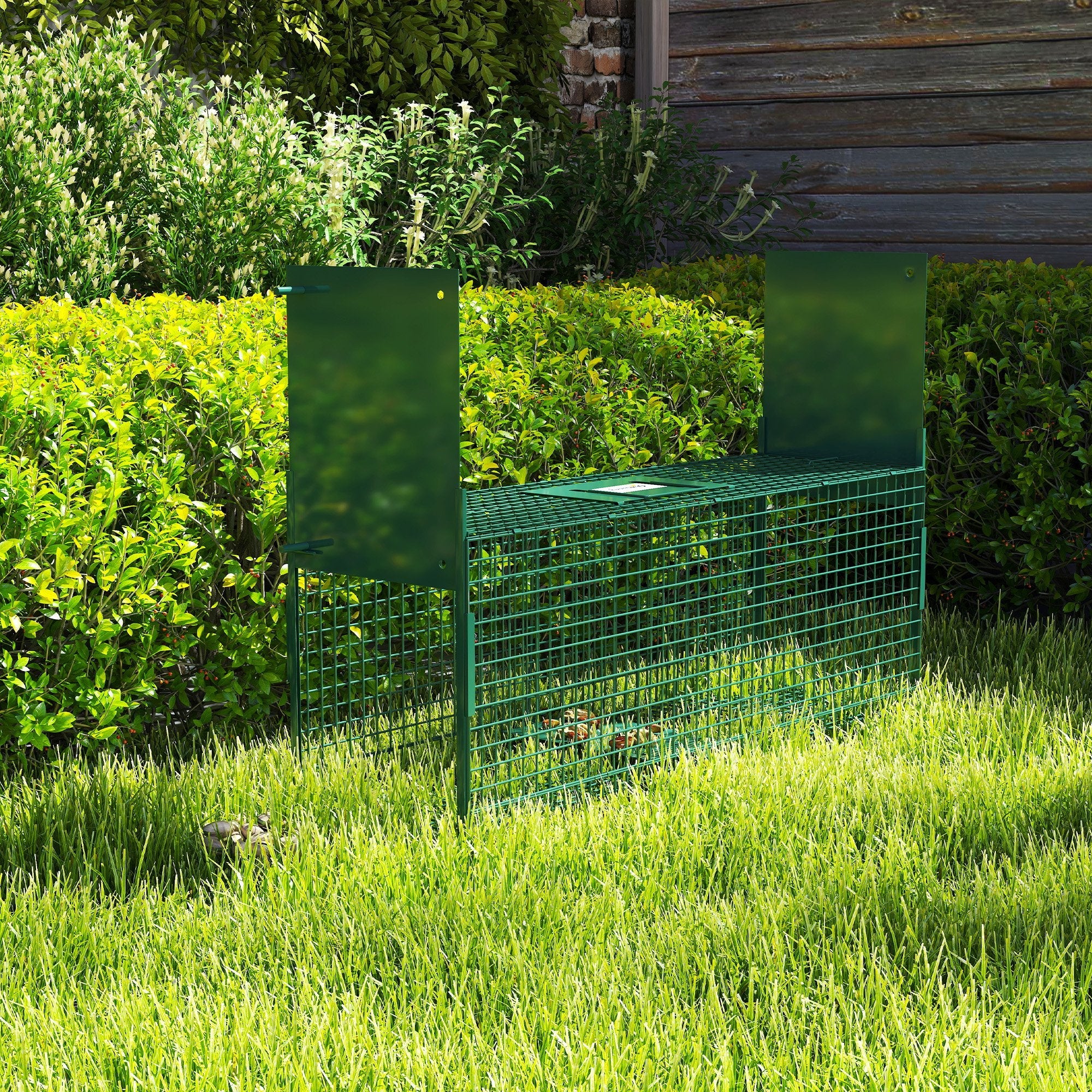 Outsunny Animal Trap Cage, Humane Rat Trap with Double Doors, Squirrel Trap for Indoors & Outdoors, Catch and Release Mice, Rats, Rodents, 60 x 18 x 20 cm, Green
