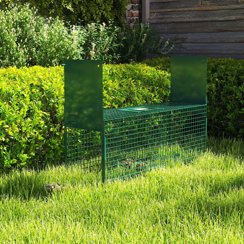 Outsunny Animal Trap Cage, Humane Rat Trap with Double Doors, Squirrel Trap for Indoors & Outdoors, Catch and Release Mice, Rats, Rodents, 60 x 18 x 20 cm, Green