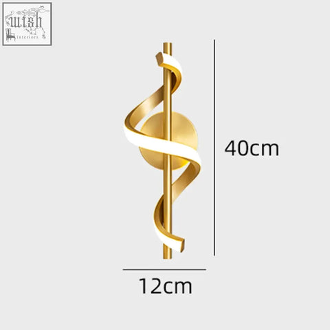 Golden medical symbol wall light with sleek twisted led wall design and integrated lighting for living room