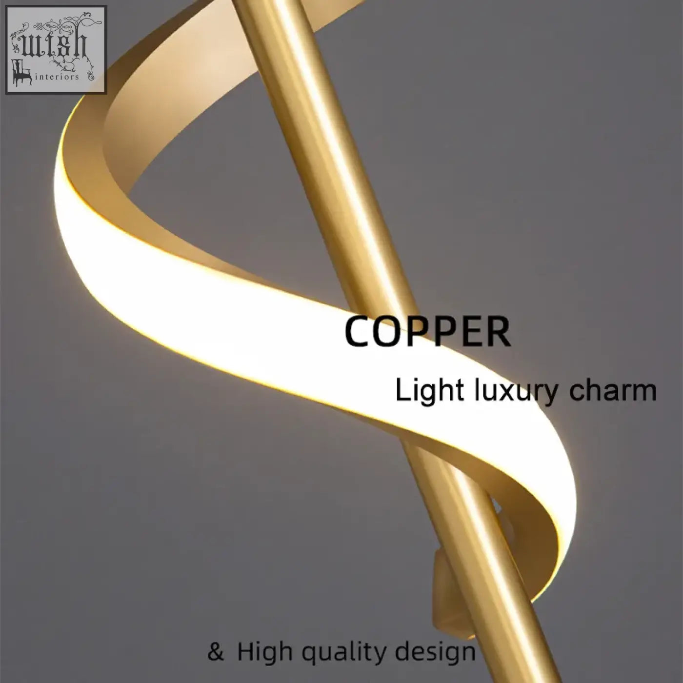 A sleek copper twisted led wall light with glowing white led strip perfect for modern living room decor