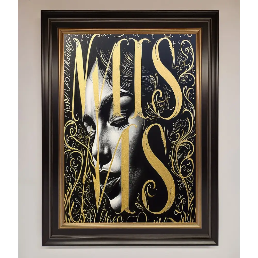 Typography Queen Framed Poster - B0 (100 x 141 cm) / Black Gold - Framed Print