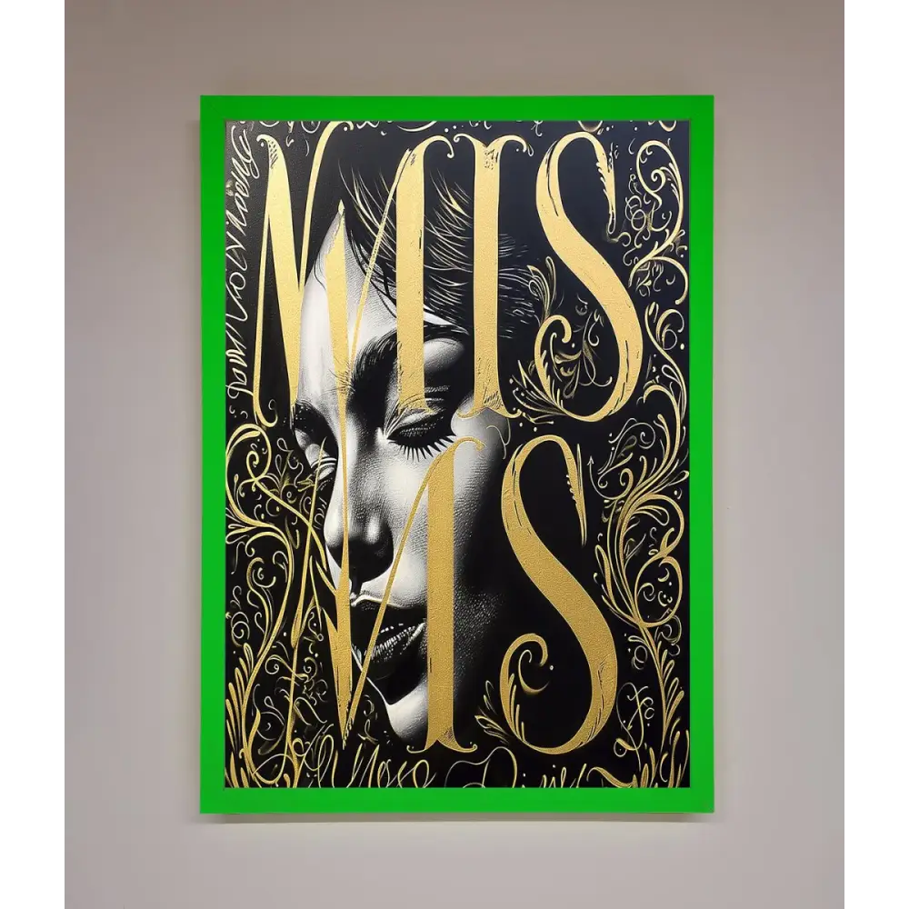 Typography Queen Framed Poster - B0 (100 x 141 cm) / Neon Dark Green - Framed Print