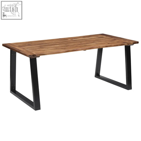Rectangular tyven acacia wood dining table with black metal legs in industrial style 180cm long