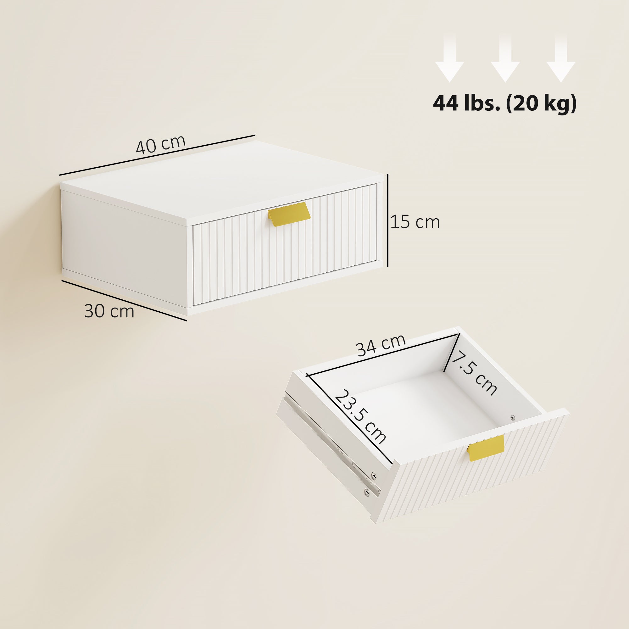 HOMCOM Modern Floating Nightstands Set of 2, Wall Mounted Bedside Tables with Wave Drawer White