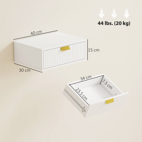 HOMCOM Modern Floating Nightstands Set of 2, Wall Mounted Bedside Tables with Wave Drawer White