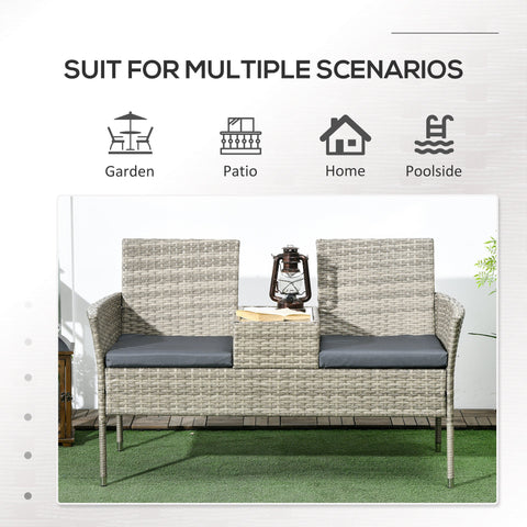 Outsunny Two-Seat Rattan Chair, with Middle Table - Light Grey