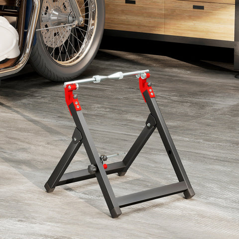 HOMCOM Foldable Motorcycle Wheel Balancer Truing Stand with Spoke Wrench, Steel Bike Tyre Rim Balancing Stand with Aluminium Shaft, Fits Wheels up to 23" in Diameter, 5" in Width, Black