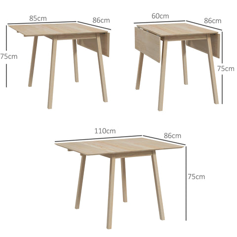 HOMCOM Solid Wood Folding Dining Table, Drop Leaf Table for 2-4 People,  Rectangle Kitchen Table for Small Space, Natural Wood Finish