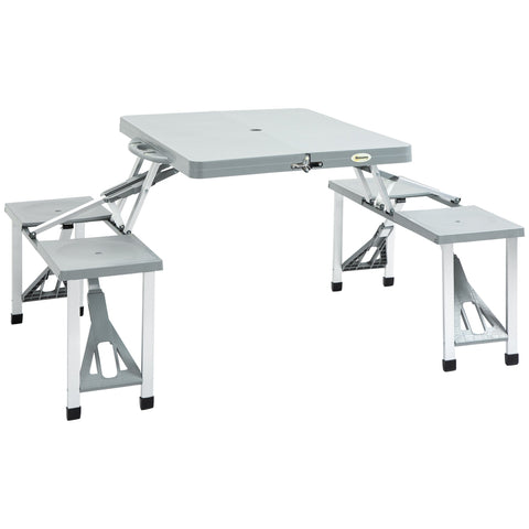 Outsunny Aluminium PP  4-Seater Portable Picnic Table and Bench Set Silver