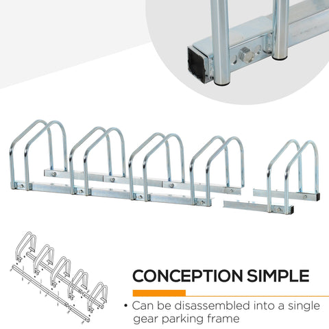 HOMCOM Bike Stand Parking Rack Floor or Wall Mount Bicycle Cycle Storage Locking Stand (5 Racks, Silver)