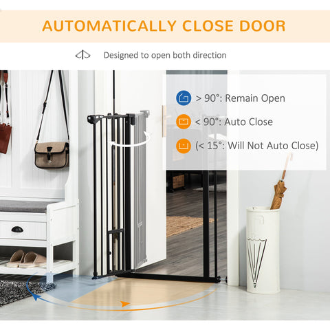 PawHut Extra Tall Pet Gate, Indoor Dog Safety Gate, with Cat Flap, Auto Close, 74-101cm Wide - Black